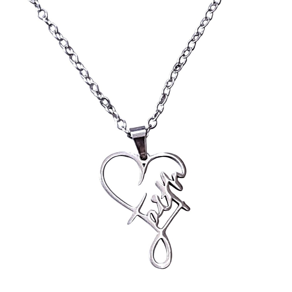 New Boutique Faith Heart Necklace Womens Silver Tone Religious Spiritual Dainty